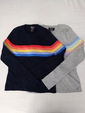Lot of 2 Ribbed Knit Sweaters Size XL Hooked Up Y2K Stretch Fitted Rainbow